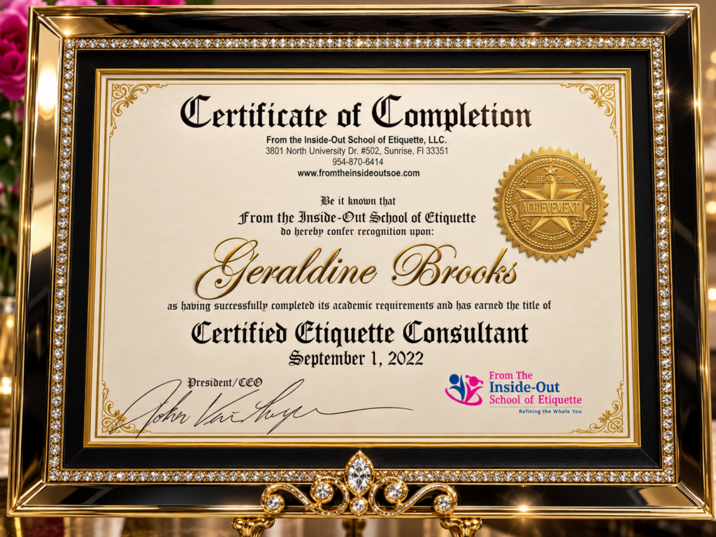 Ornate framed certificate with gold seal