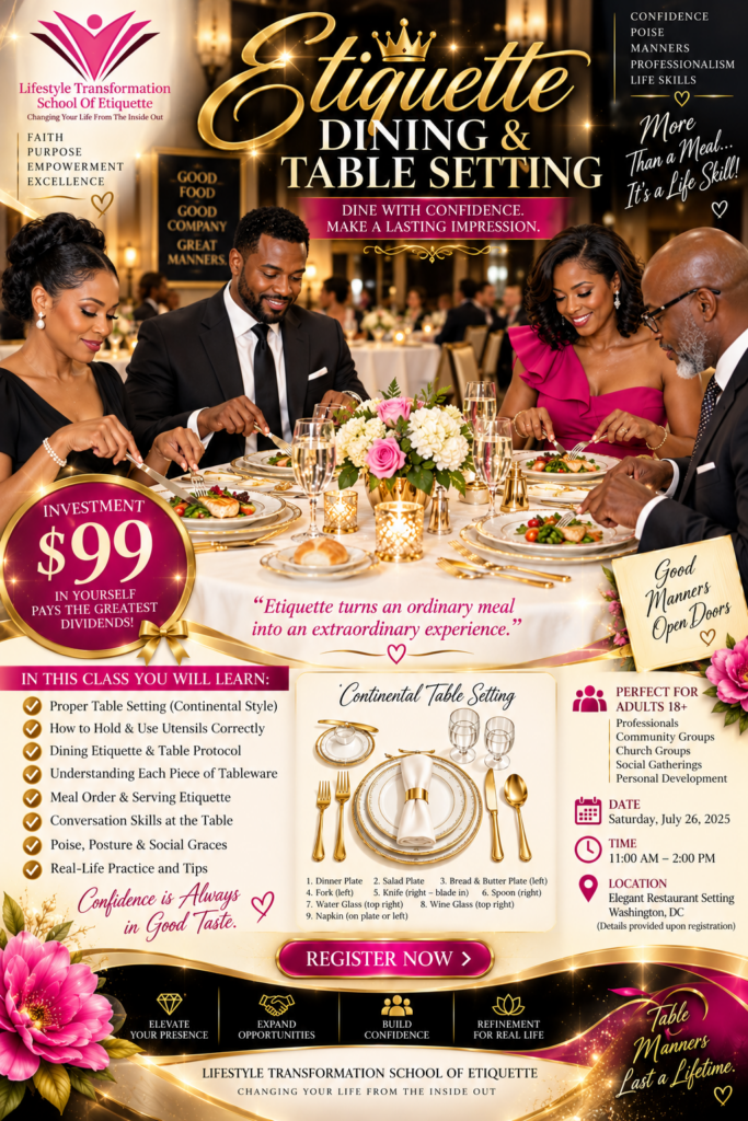 Four people dining elegantly at a formal table